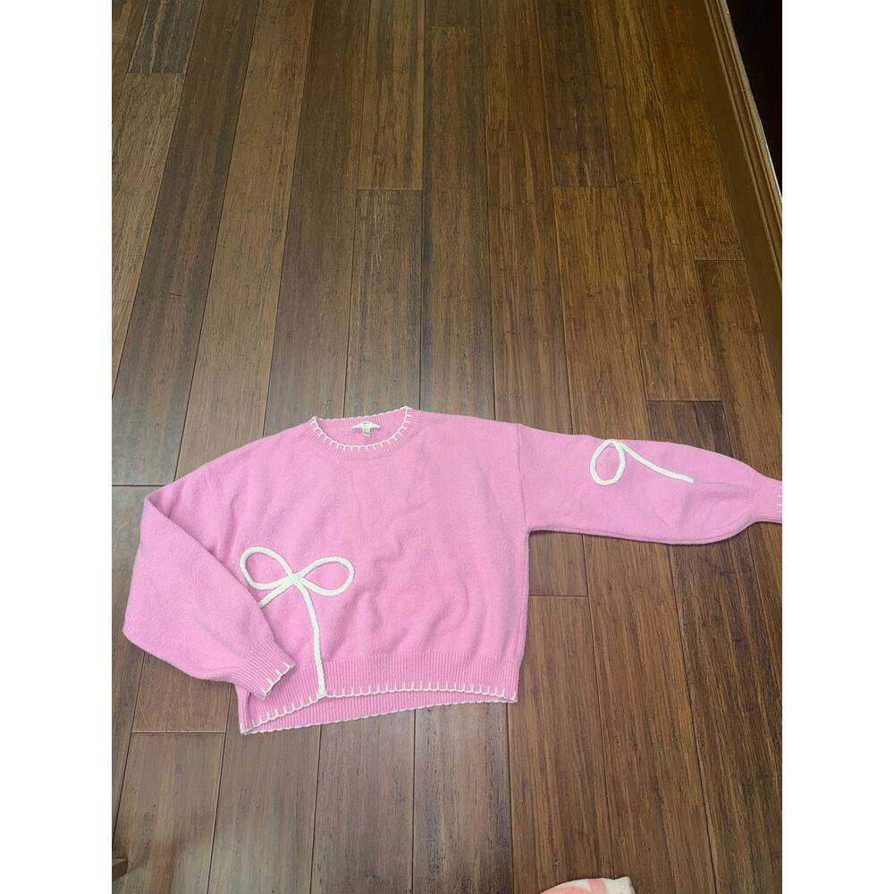 Large Pink Corded Flower Bow Casual Sweater Boutique Privy